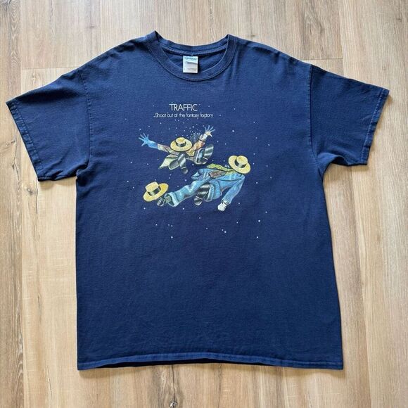 Traffic Shootout At The Fantasy Factory Blue Album Cover Shirt Size Large Rock - Picture 1 of 4